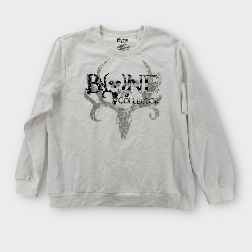 Bone‎ Collector Sweatshirt Mens XL Grunge Graphic Skull Crew White LS NWT